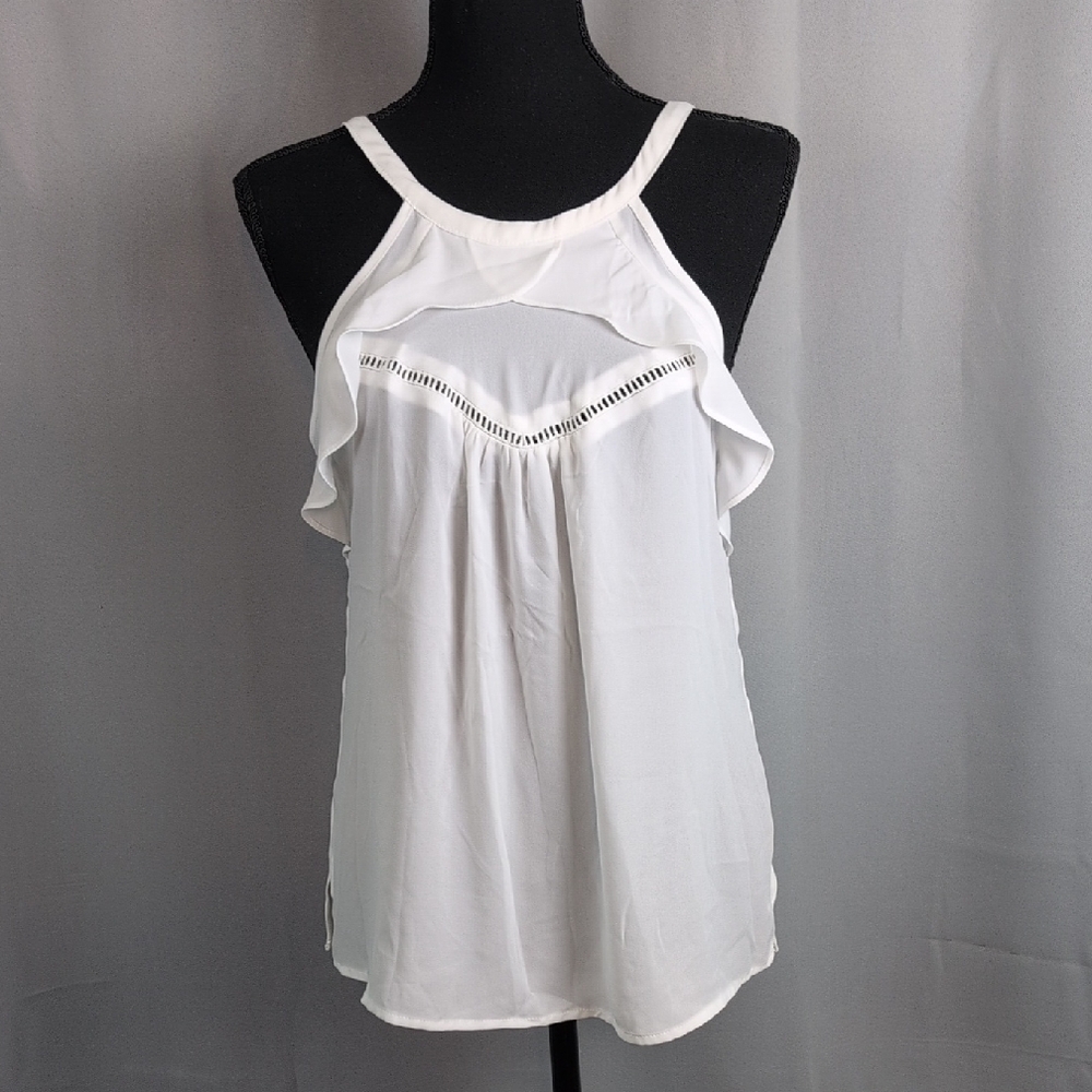 Soho New York & Company White Ruffle Tank Top New Xsmall